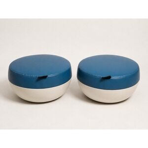 Matching Pair of Steelcase Brody Ottomans – Turquoise Blue & White